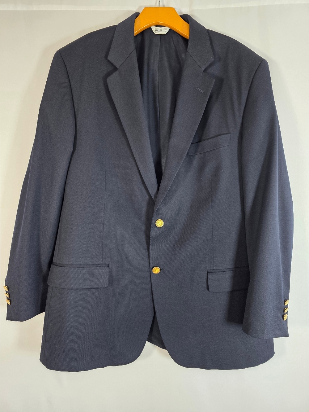Mens Navy Wool Blazer Gold Buttons Joseph Feiss 42R Classic Sport Coat